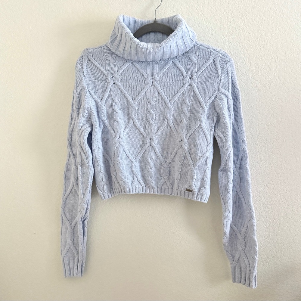 Hollister Light Blue Cable Knit Turtleneck Sweater